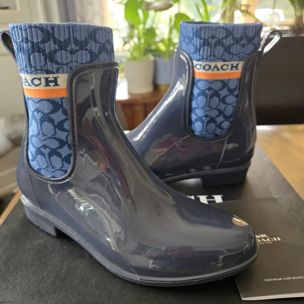 Coach Rivington OMBRE Blue Rain Booties with Logo